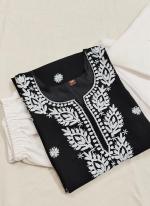 Rayon Black Casual Wear Lucknowi Chikankari Work Readymade Kurti With Plazzo